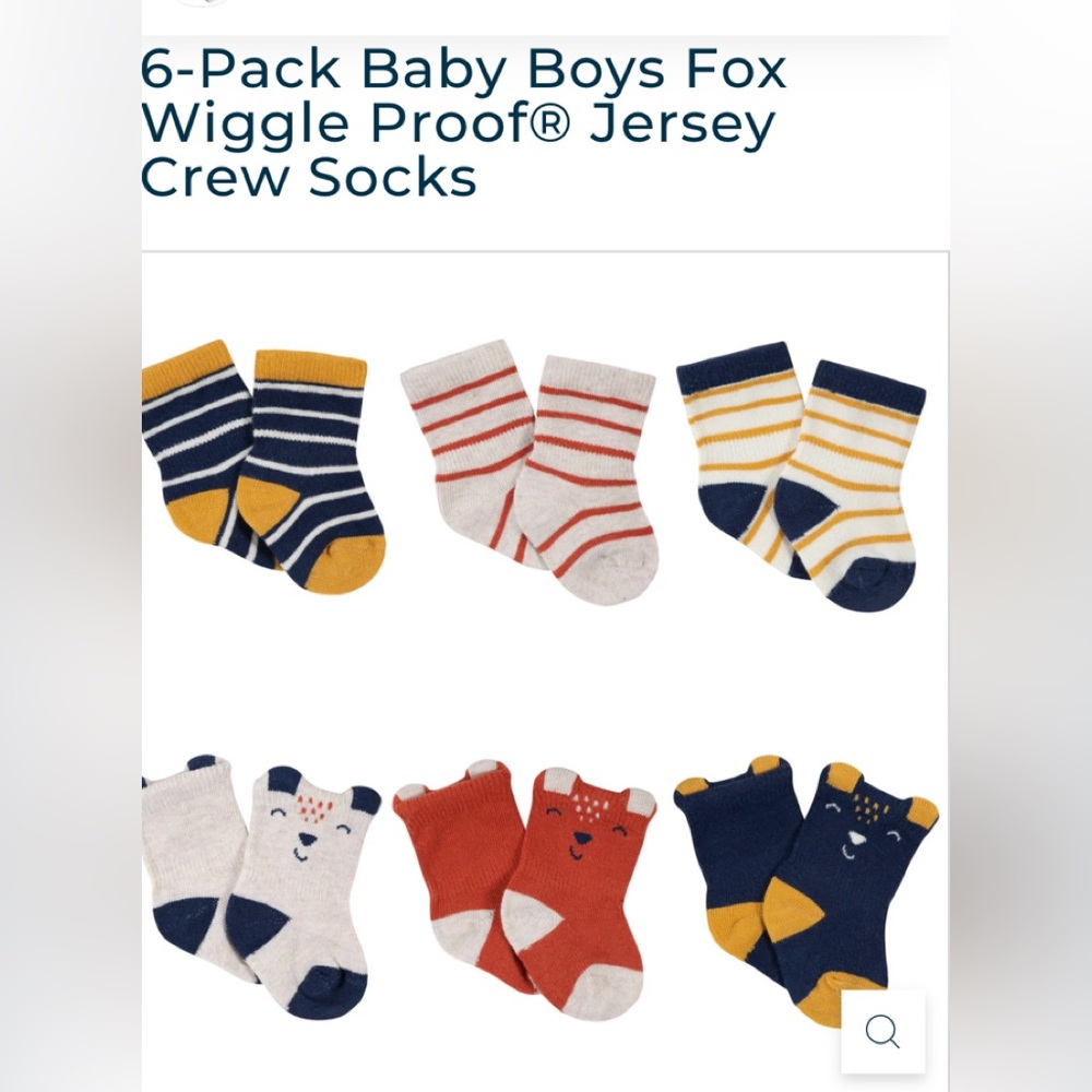 NWT BRAND NEW! 6-PACK BABY BOY FOX Wiggle Proof Jersey Crew Socks